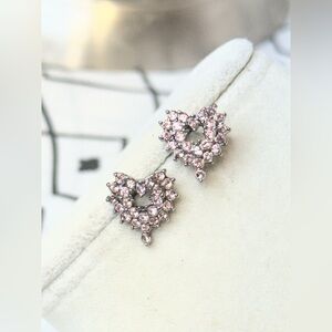 Silver Tone Pink Crystal Open Heart Stud Earrings Dainty Drop Accent